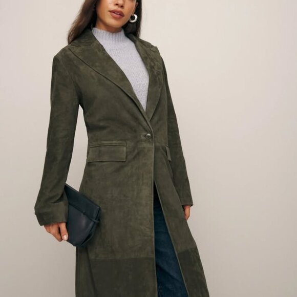 Reformation x Veda Green Suede Duster Coat - NWT - Sold Out Style! - Picture 5 of 5